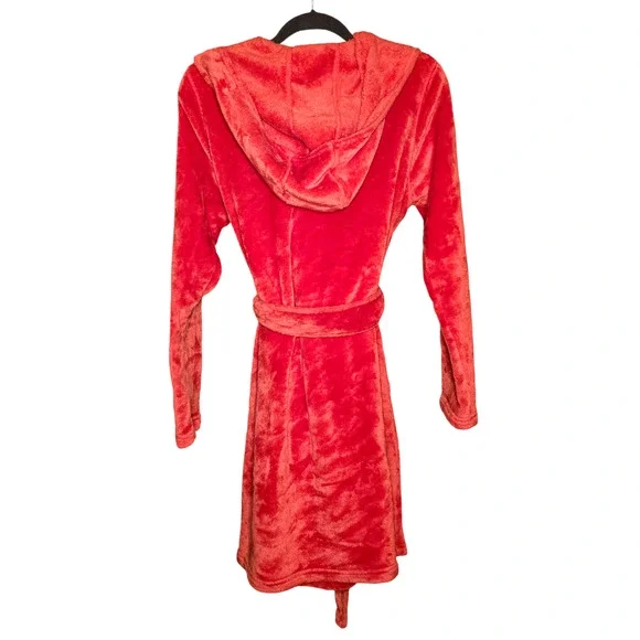 UGG Christmas Ribbon Red Miranda plush hooded robe with belt tie size M - Picture 4 of 10